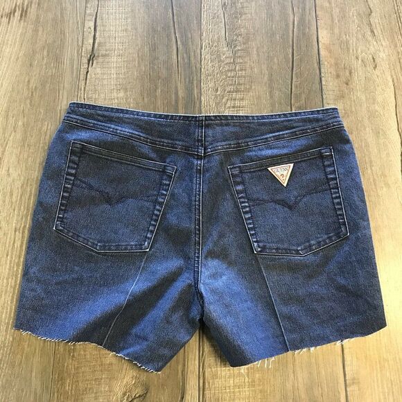 GUESS Jeans Shorts Dark Blue Denim Cut-Off Flat Front Regular Mid Rise Womens 30 - Picture 4 of 11